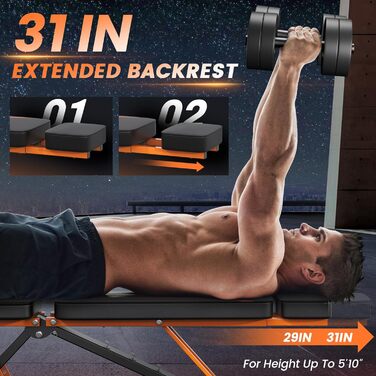 Складана лава для силових тренувань 350/400 кг - регульована тренувальна лава з міцної сталі 80*40 мм, похила лава для домашнього спортзалу, лава для жиму лежачи з горизонтальним/відкинутим положенням для всього тіла M-350 кг