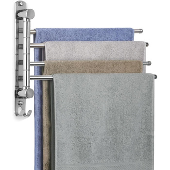 Рушникосушка JSVER з нержавіючої сталі 40 см, поворот на 180 з 4-ма поворотними ручками з гачками, що економить простір для ванної