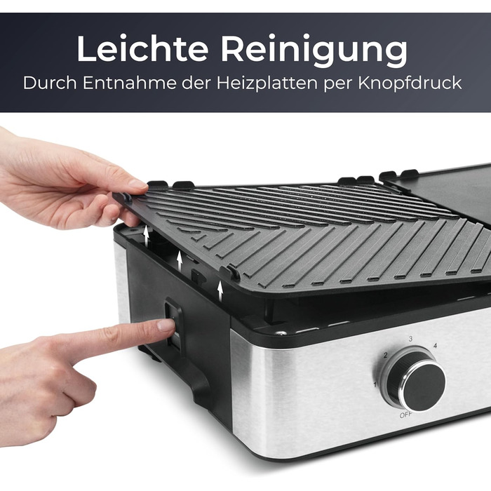 Електричний гриль KLAMER, подвійні пластини з антипригарним покриттям і знімними, роздільне налаштування температури, 5 рівнів гриля, із захистом від вітру/бризок і піддоном для крапель