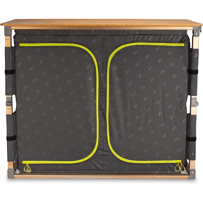 Кемпінгова шафа Zempire Design XXL з натуральним та стійким до атмосферних впливів бамбуковим верхом, повністю складна та надзвичайно міцна, 4 великі відділення для зберігання