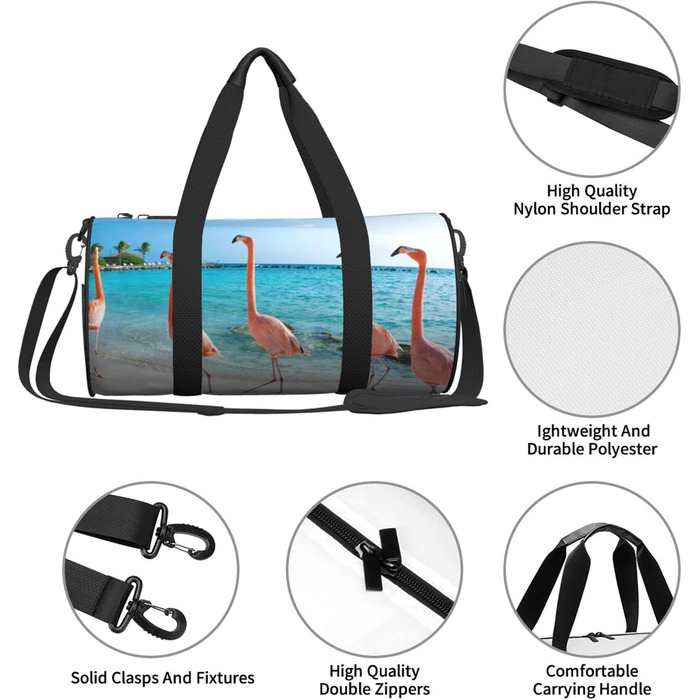 Спортивна сумка, дорожня сумка, пляжна сумка, з принтом фламінго, сумка для ночівлі, чорна, універсальний розмір, сумка для подорожей