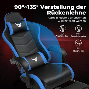 Ігрове крісло GTPLAYER, ергономічне офісне крісло з підставкою для ніг, регульованим підголівником та поперековою опорою, ігрове крісло, синє