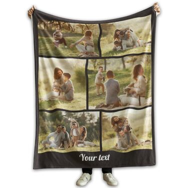 Персоналізована фотоковдра Ferocity з 6 вашими фотографіями 150x200 см Диванна ковдра Суперм&39яка надзвичайно затишна ковдра для родини, друзів, братів і сестер, веселий подарунок Чорний колаж 081 150 x 200 см