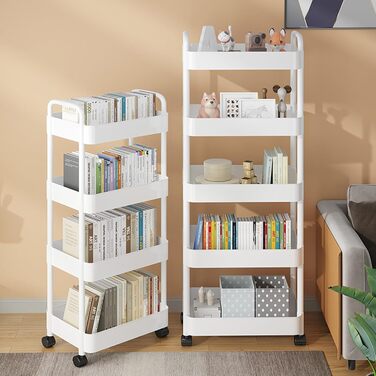 Візок на колесах, кухонний візок, кухонна полиця, нішева полиця з колесами, що обертаються на 360, сталева рама, 5-ярусний сервірувальний візок для ванної кімнати, кухні, офісу, 41 x 28 x 128 см, білий