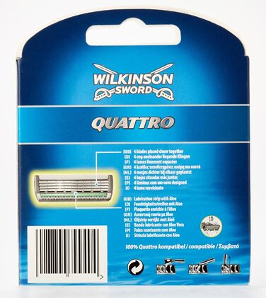 Леза Wilkinson Sword Quattro для чоловічих бритв, 6 шт.