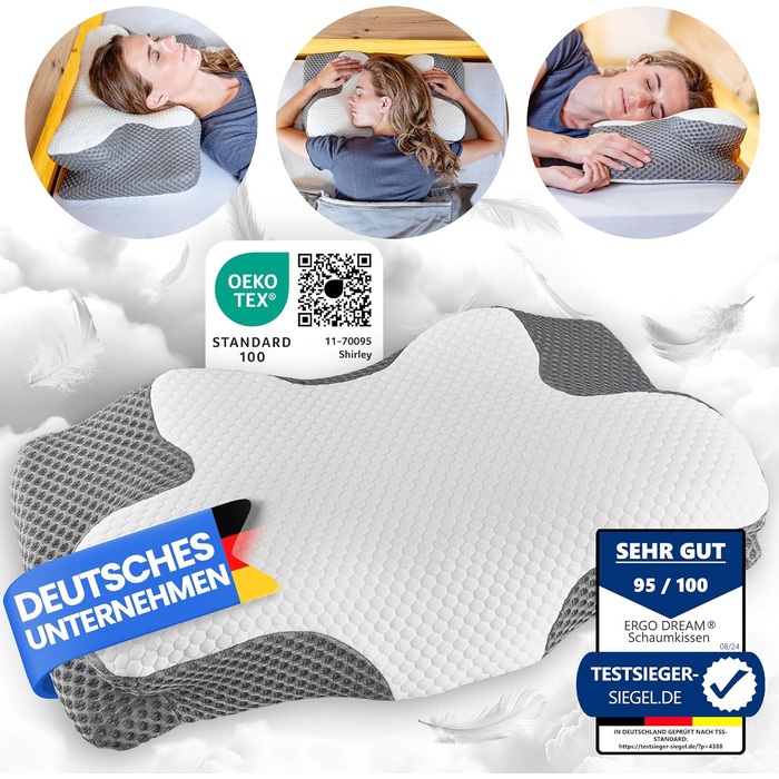 Ортопедична подушка для шиї подушка з піни з ефектом пам&39яті для сну на спині та на боці, ергономічна подушка для полегшення болю в шиї, дихаюча та сертифікована Oeko-TEX