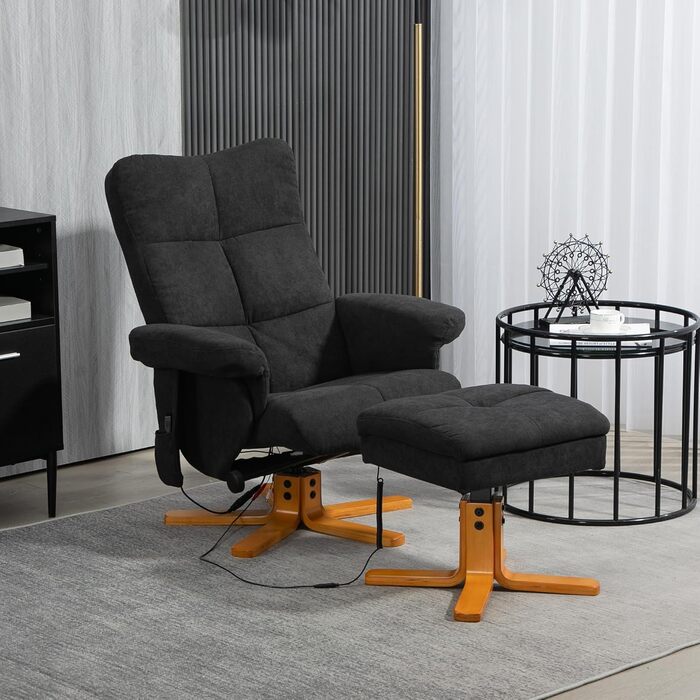 Масажне крісло HOMCOM з підставкою для ніг, місцем для зберігання речей, поворотним на 360 електричним кріслом-реклайнером з функцією відкидання, кріслом для телевізора з бічною кишенею та пультом дистанційного керування для вітальні, штучна шкіра, чорний