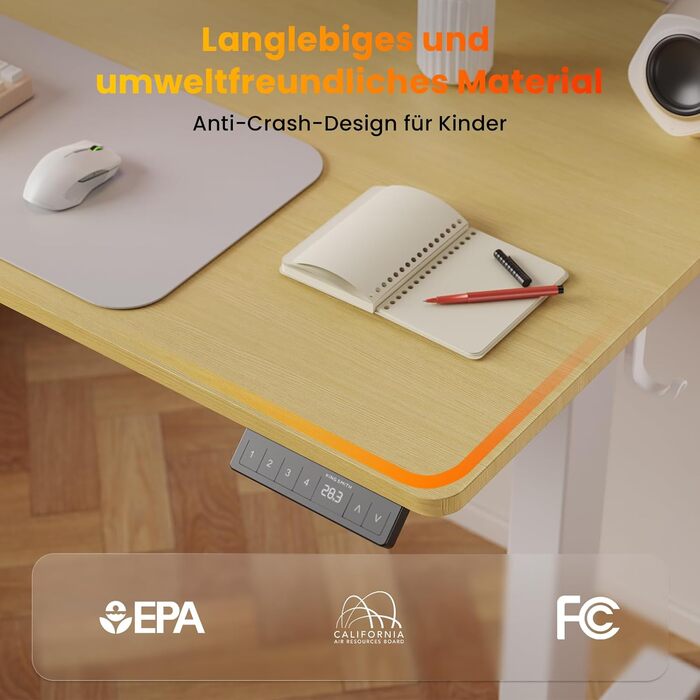 Стіл з регульованою висотою, електричний комп&39ютерний стіл 140 x 60 см, стіл для роботи сидячи та стоячи з 4 положеннями пам&39яті, стіл для роботи стоячи з 2 гачками для офісу, з&39єднувальна пластина, дуб