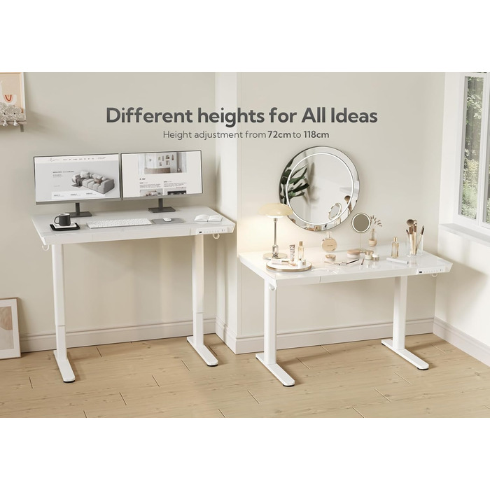 Стіл Claiks Glass з регульованою висотою 120x60 см, електричний, з можливістю сидіти/стояти, з міцною скляною стільницею, тихий двигун, для домашнього офісу та офісу, ергономічний дизайн для здорової роботи (білий) 120 x 60 см, білий