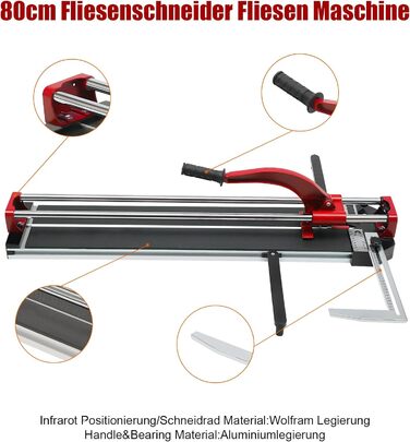 Плиткоріз подвійні рейки та кронштейни ручні 3/5 з точним інфрачервоним позиціонуванням, Ручні інструменти для плиткорізів для точного різання 80см rot.