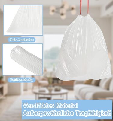 Білі сміттєві пакети об&39ємом 35 л зі шнурком, стійкі до розриву сміттєві пакети для кухні, 50 шт. сміттєвих пакетів з ручкою для перенесення