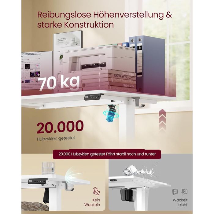 Стіл з регульованою висотою, стіл для роботи стоячи, комп&39ютерний стіл, нагадування про тривале сидіння, функція пам&39яті з 4 висотами, для офісу, 100 x 60 см, хмарно-білий LSD310WZ03 хмарно-білий 100 x 60 см