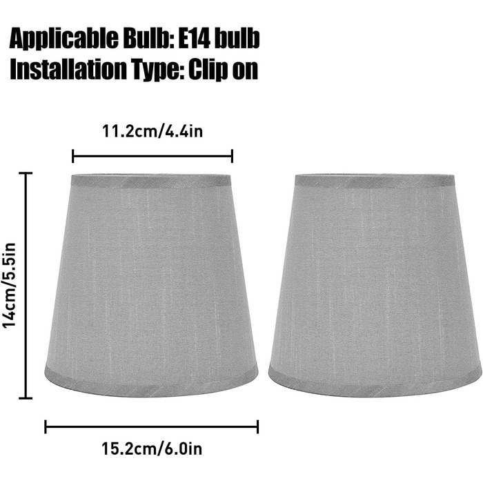 Буашуа 2 шт. Маленькі абажури E14 Інтервенційний монтажний сірий Бочка Тканинний абажур 15x14x11см Скандинавські прості абажури для люстри Настінний світильник Торшер