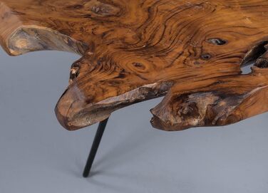 Журнальний столик Tallus колекції M2 масив тика, 100 x 40 x 40 см Натуральна обробка Чорні металеві ніжки Унікальний виріб, коричнево-коричневий Tallus