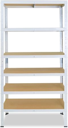 Надміцний стелаж для дому, білий/металевий стелаж з 6 полицями/стелаж для підвалу, стелаж для гаража, стелаж для майстерні або стелаж для зберігання/металевий стелаж без болтів, вантажопідйомність 145 кг, В 230 см / Ш 80 см / Г 40 см, 230x80x40