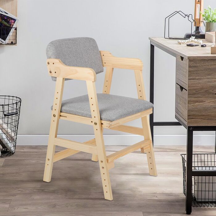 Обідній стілець OHMG зі спинкою та підлокітниками, сучасний кухонний стілець, крісло, дерев&39яний дитячий стільчик, крісло-реклайнер, стілець для вітальні, регульована спинка, базовий дитячий стільчик (1, сірий) 1 сірий