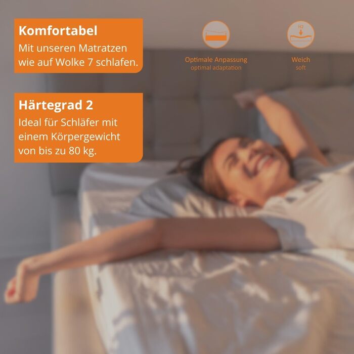 Матрац Sleepling 90x200 Basic 20, комфортний пінопластовий матрац, згортається в рулон, рівень жорсткості 2, виготовлено в ЄС, можна прати при 40 градусах, стандарт Oeko-Tex 100 90 x 200 см - h2