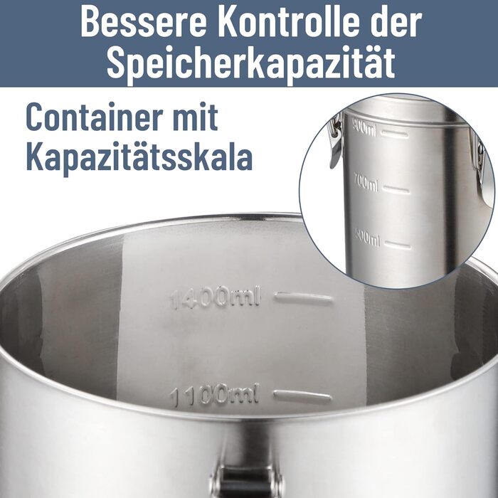 Контейнери для зберігання з нержавіючої сталі Nicelock, набір з 3 шт. , з кришками, герметичні кавові каністри, контейнери для зберігання продуктів, легкий та гігієнічний матеріал - набір з 3 предметів з нержавіючої сталі на 500 мл, 1000 мл та 1600 мл (52