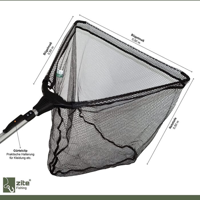 Гумований підсак Zite Fishing для риболовлі - телескопічна рибальська сітка різної довжини, також підходить для дітей (210 см) рибальська сумка з 4 ящиками для снастей вигнуті плоскогубці для зняття гачків 18 см 35 см - повний комплект