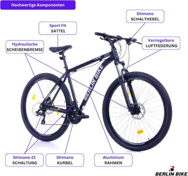 Гірський велосипед MTB1 з повним комплектом Shimano 21-швидкісна Shimano FD-TZ500/RD-TY300D, гідравлічні дискові гальма Dacron, чорно-сріблястий колір, колеса 27,5 дюймів та висота рами 46 см