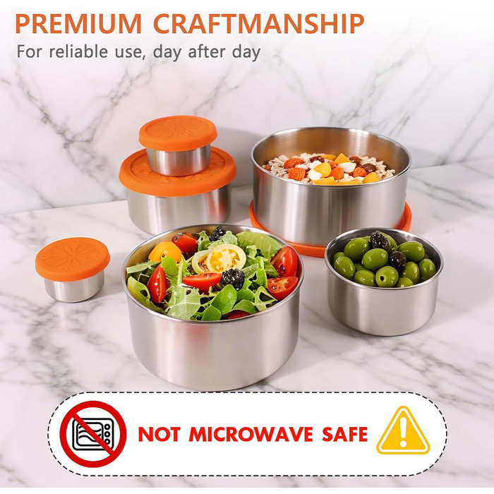 Набір контейнерів для зберігання продуктів з нержавіючої сталі з силіконовими кришками, ланч-бокс з нержавіючої сталі, штабелювана коробка для перекусів, ідеально підходить для зберігання продуктів вдома, на роботі та на свіжому повітрі, 6 різних розмірів