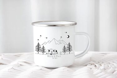 Емальована кружка, ретро-стиль, кемпінговий посуд для каравану/кемперу, персоналізована кемпінгова кружка з назвою, кавова кружка, аксесуар для автофургона/кемперу, кружка з нержавіючої сталі, подарунок для кемперів