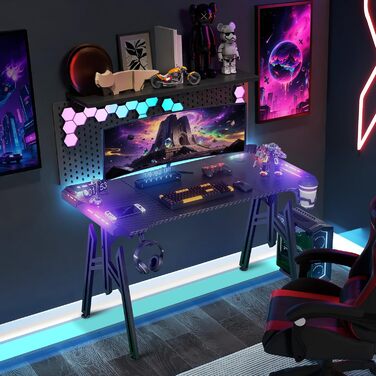 Письмовий стіл 120x60x73 см, комп&39ютерний стіл з ніжками, великий ігровий стіл, кутовий стіл для ПК, для дому, ігровий, чорний, без підставки для монітора, зі світлодіодним підсвічуванням 120 см