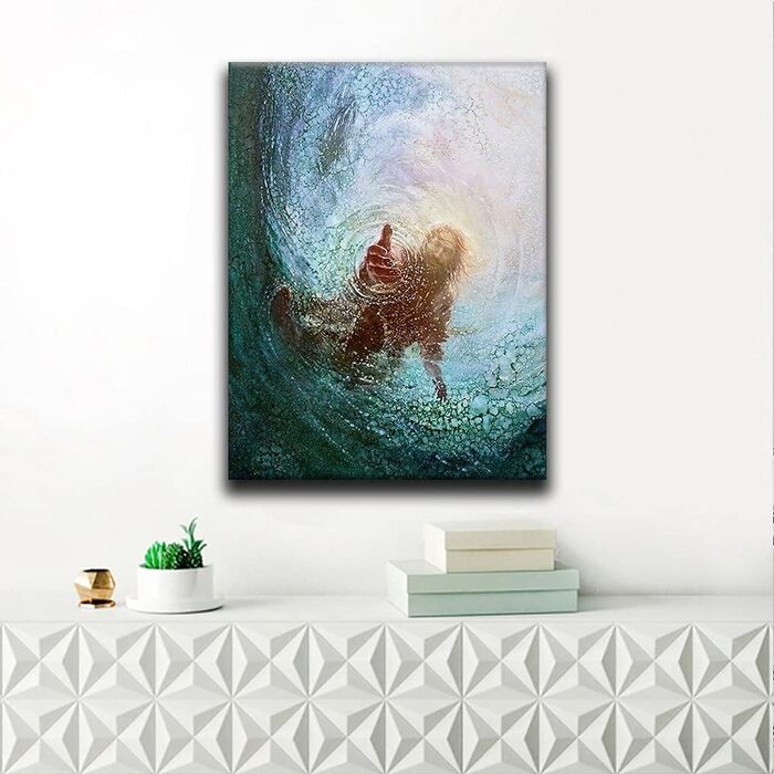 Настінний живопис на полотні, вінтажний стиль, Ісус, водний постер, християнський подарунок, мотив рука Божа, картина з релігійним