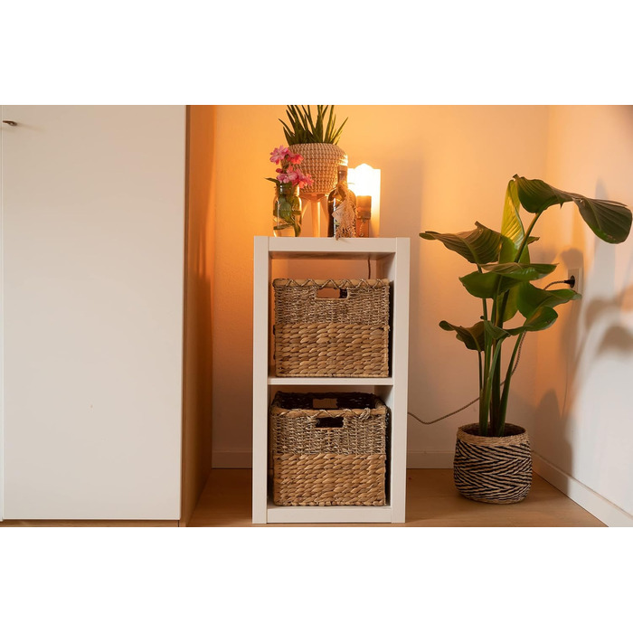 Плетений кошик для зберігання з водяного гіацинта та морської трави, прямокутний - квадратний кошик з полицями - Kallax/Expedit - Д 34 см, , натуральний