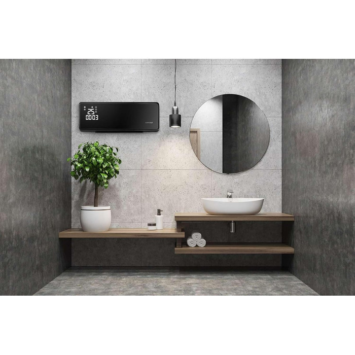 Керамічний настінний обігрівач Concept QH4001 з пультом дистанційного керування, світлодіодним дисплеєм, керамічним настінним вентилятором, таймером, функцією вентилятора, коливаннями, 2000 Вт, до 20 м, чорний (чорний)