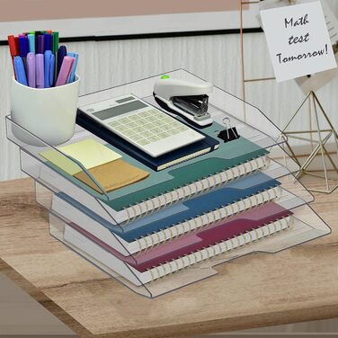 Лоток для листів Acrimet, що штабелюється, альбомний формат, офісний органайзер для паперу та документів A4, міцний пластик (прозорий) (4 шт.)