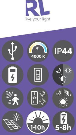 Гібридний сонячний LED-настінний світильник Reality Leuchten R23306102, сріблястий/чорний пластик, 6 Вт, з датчиками руху та освітленості, орієнтаційне світло