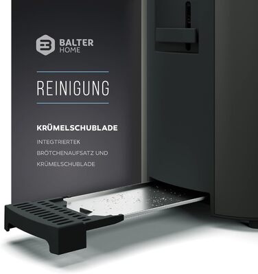 Тостер Balter на 4 скибочки, довгий лоток, нержавіюча сталь, насадка для хліба, РК-дисплей з індикатором часу, що залишився, функц