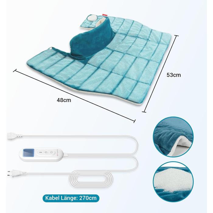 Повністю зважений грілка для шиї та плечей Comfytemp з 9 налаштуваннями нагріву, автоматичне вимкнення 0,5-9 год, грілка для шиї 1 кг, грілка для плечей, електрична грілка, подарунки для мам, жінок, мами, тата, синій, 53x48 см