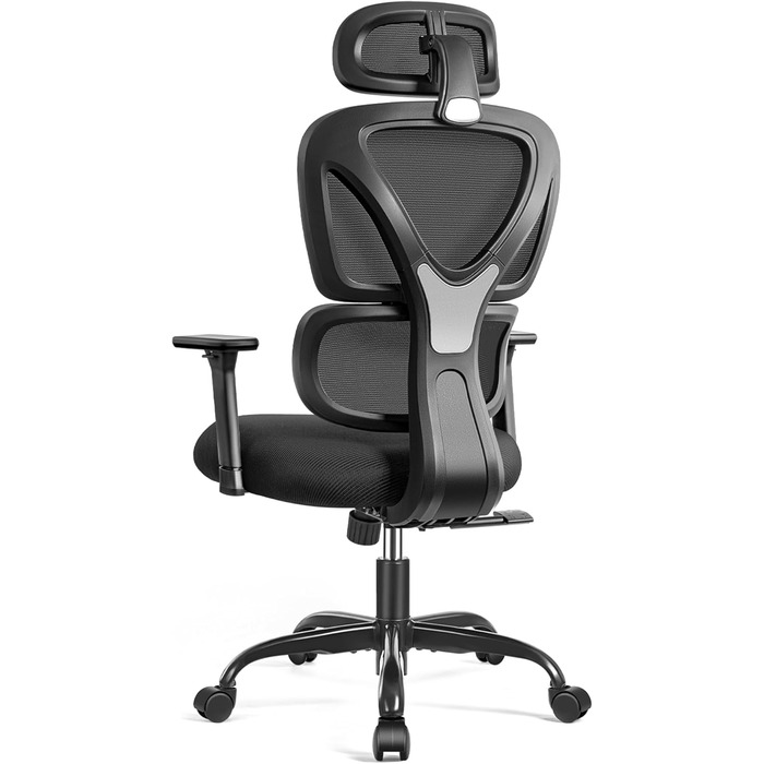 Офісний стілець KERDOM Ергономічне письмове крісло з регульованим підголівником, підлокітниками, поперековою опорою, проти болю в спині, вантажопідйомність 150 кг/330 фунтів (чорний) 9070 Чорний