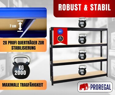 Надміцний стелаж Dino Extra Wide 180x200x45 см, Вантажопідйомність полиці 500 кг, Чорний, Гаражні стелажі, Стелажі для зберігання, Безболтові стелажі, Широкопролітний стелаж 180x200x45 см Чорний Панелі МДФ 6,5 мм