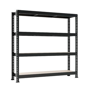 Стелаж для зберігання Metalkas MEGA-MET 500 з 4 полицями з МДФ, 180x180x60 см, вантажопідйомність полиць 500 кг, полиці з регулюванням висоти, надміцний стелаж, стелаж для підвалу, стелаж для майстерні, виготовлений з металу, чорний 180x180x60 см/вантажоп