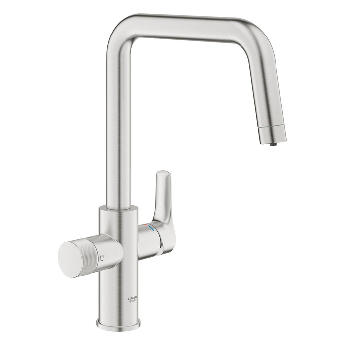 Кухонний змішувач GROHE Blue Pure з функцією фільтрації (фільтрована вода окремий важіль, фільтр під мийкою, поворот на 150, U-подібний вилив, без фільтра), нержавіюча сталь, 30583DC0 L Super-steel