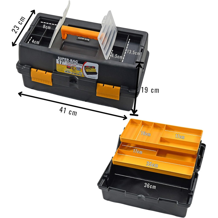 Ящик для інструментів - Порожній ящик для рибальських снастей 17&39 - Складаний та розкладний, 2 рівні - Органайзер та ящик для сортування дрібних деталей - Ящик/ящик для зберігання рибальських снастей - для шкантів, цвяхів, рибальських аксесуарів