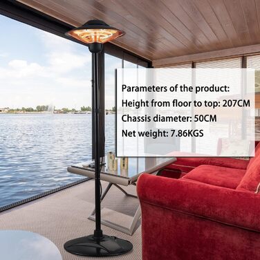 Електричний обігрівач для патіо та саду DONYER POWER 2000 Вт, водонепроникний, окремостоячий, для використання на вулиці та в приміщенні 503d