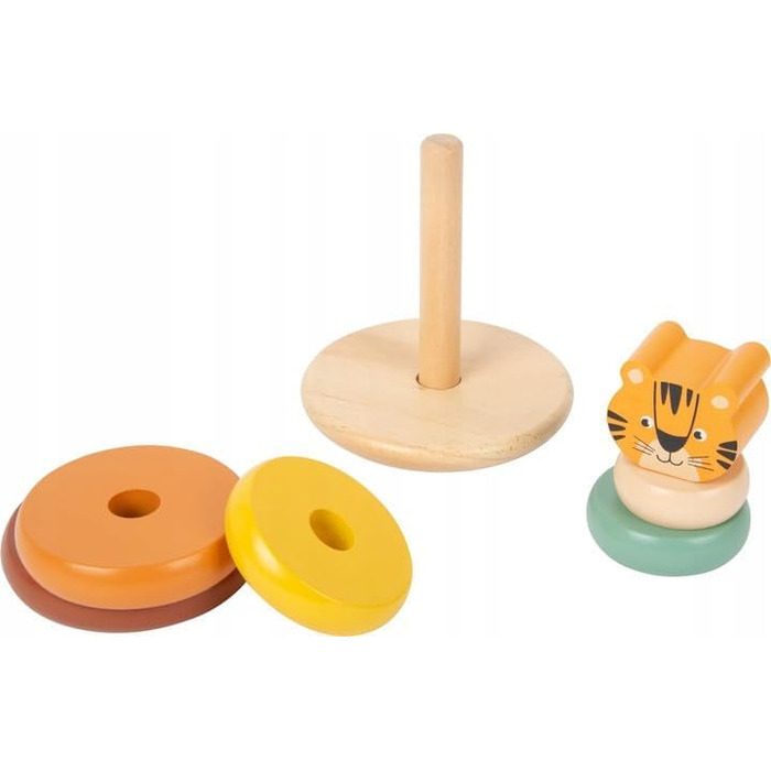 Вежа для маленьких ніг. Тигр Сафарі, сучасна гра, що складається з 7 предметів і 5 кольорових деревяних кілець, від 12 місяців, 11