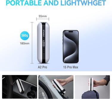 Повітряний насос CYCPLUS 150PSI Електричний компресор Портативний велосипедний насос Міні-насос для шин із цифровим світлодіодним дисплеєм Світлодіодне світло Акумуляторний літій-іонний акумулятор для всіх велосипедів, мотоциклів та автомобілів Білий