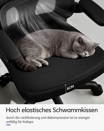 Ергономічне офісне крісло TUKAILAi, крісло керівника з поперековою опорою та підголівником, регульоване, підлокітники, що складаються на 90, висока спинка, сітчасте поворотне крісло для роботи вдома (чорне)