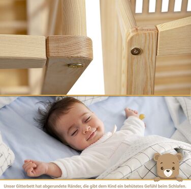 Дитяче ліжко/ліжечко для новонароджених 60x120 см ліжечко з шухлядою, регульованою по висоті рейковою основою та знімними поручнями, трансформується в дитяче ліжко S-120