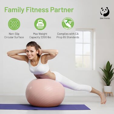 Вибухобезпечний гімнастичний м&39яч Slim Panda, потовщений м&39яч Pezzi 55-85 см з насосом, тренувальний м&39яч для вагітних, фітнес, тренування балансу світло-рожевого кольору 65 см