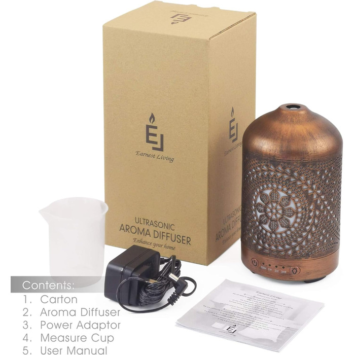 Кімнатний зволожувач повітря для спальні з функцією таймера, освіжувач повітря для квартири з 7 режимами освітлення, електричний металевий дифузор для ароматичних олій, 100 мл