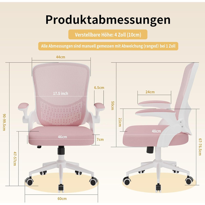 Ергономічне офісне крісло naspaluro, стілець для роботи з підлокітниками, що складаються на 90, унікальна поперекова підтримка, дихаюча сітчаста оббивка для домашнього офісу, кабінет, рожевий (без підголівника)