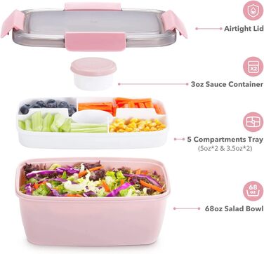 Ланч-бокс для дорослих великий, салатна коробка 2000 мл на винос, ланч-бокс для дорослих зі столовими приборами, бенто-бокс з відд