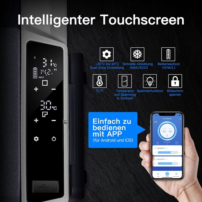 Компресор холодильної камери 50 л, автомобільна холодильна камера з керуванням WiFi APP, 12/24 В і 100-240 В, електрична, до -20 C