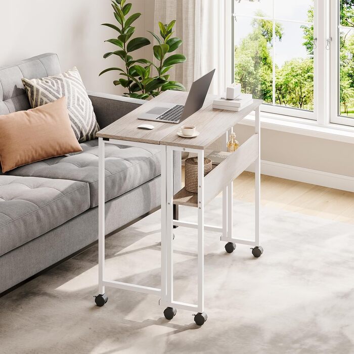 Розкладний стіл Dripex 80x50 см, компактний стіл, складний комп&39ютерний стіл з місцем для зберігання та колесами, невеликий розкладний комп&39ютерний стіл для домашнього офісу/кабінету (дуб)